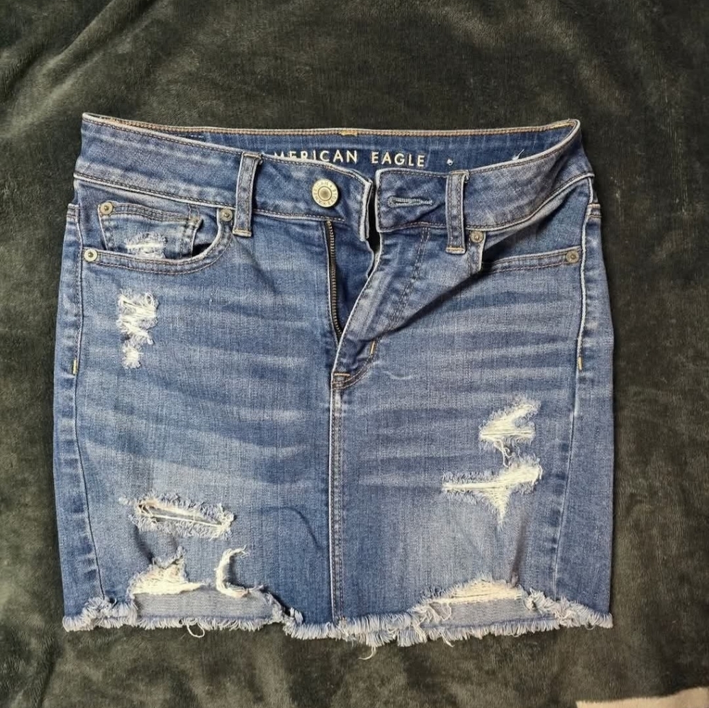 American Eagle Outfitters Distressed Blue Mini Skirt